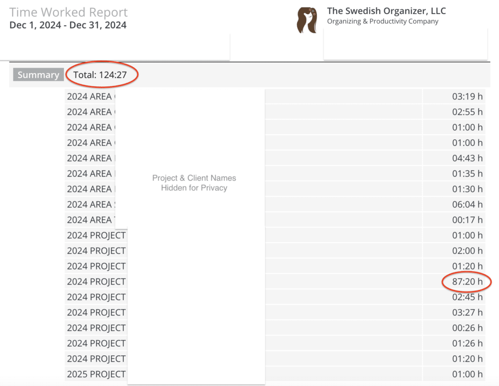 Hours Worked | December 2024 Productivity Report: Skillful Life Navigation Requires Both a Compass and a Map | The Swedish Organizer